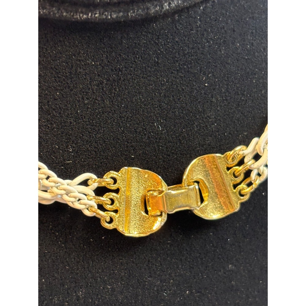 Triple Strand Necklace White Enamel Filigree Pendant Boho Chic Minimalist 90s - Picture 6 of 7